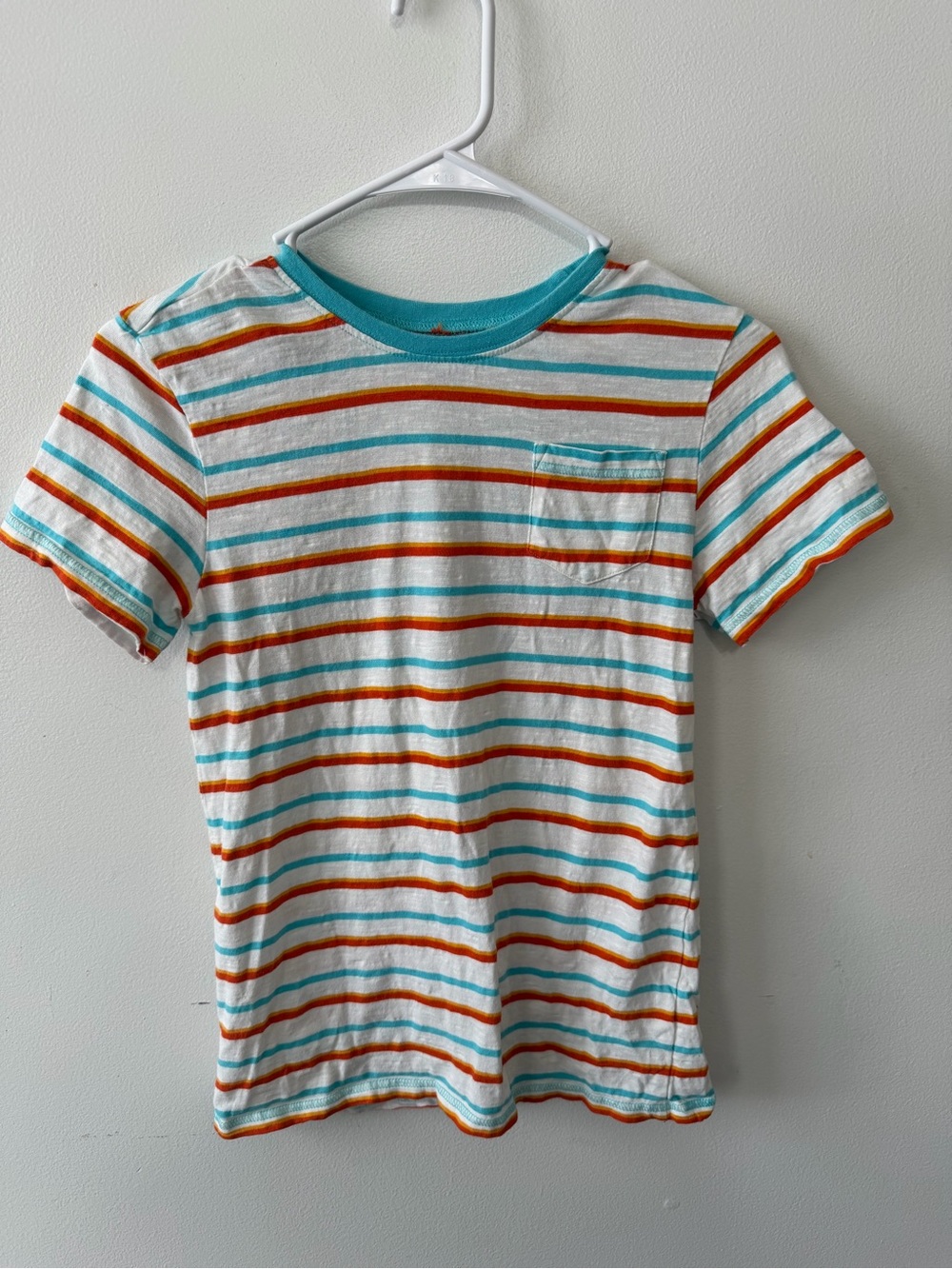 Hatley White Tee with Teal and Orange Stripes